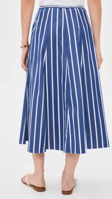 Madewell A-Line Midi Skirt in Poplin Petrol Navy tripe | Thumbnail 3 Madewell A-Line Midi Skirt in Poplin Petrol Navy tripe | Thumbnail 3
