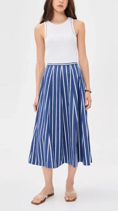 Madewell A-Line Midi Skirt in Poplin Petrol Navy tripe | Thumbnail 5 Madewell A-Line Midi Skirt in Poplin Petrol Navy tripe | Thumbnail 5