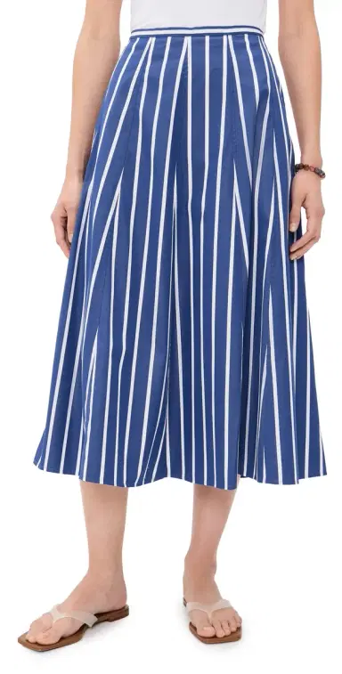 Madewell A-Line Midi Skirt in Poplin Petrol Navy tripe | Thumbnail 1 Madewell A-Line Midi Skirt in Poplin Petrol Navy tripe | Thumbnail 1
