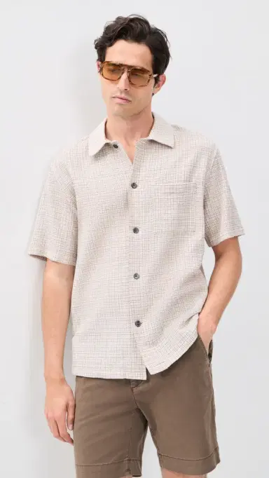 Theory Short Sleeve Shirt in Mini Textured Check orel ulti | Thumbnail 2 Theory Short Sleeve Shirt in Mini Textured Check orel ulti | Thumbnail 2