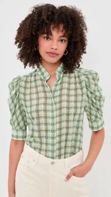 Frame The Gillian Top Jade Green Plaid M | Thumbnail 2 Frame The Gillian Top Jade Green Plaid M | Thumbnail 2