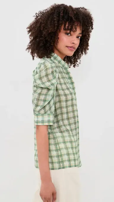 Frame The Gillian Top Jade Green Plaid M | Thumbnail 4 Frame The Gillian Top Jade Green Plaid M | Thumbnail 4