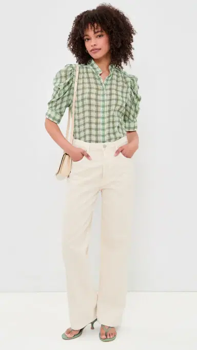 Frame The Gillian Top Jade Green Plaid M | Thumbnail 5 Frame The Gillian Top Jade Green Plaid M | Thumbnail 5