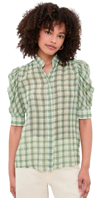 Frame The Gillian Top Jade Green Plaid M | Thumbnail 1 Frame The Gillian Top Jade Green Plaid M | Thumbnail 1