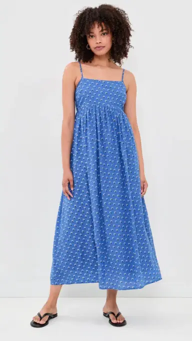 Madewell Empire-Waist Midi Dress Fan Floral Foulard Retro Blue | Thumbnail 2 Madewell Empire-Waist Midi Dress Fan Floral Foulard Retro Blue | Thumbnail 2