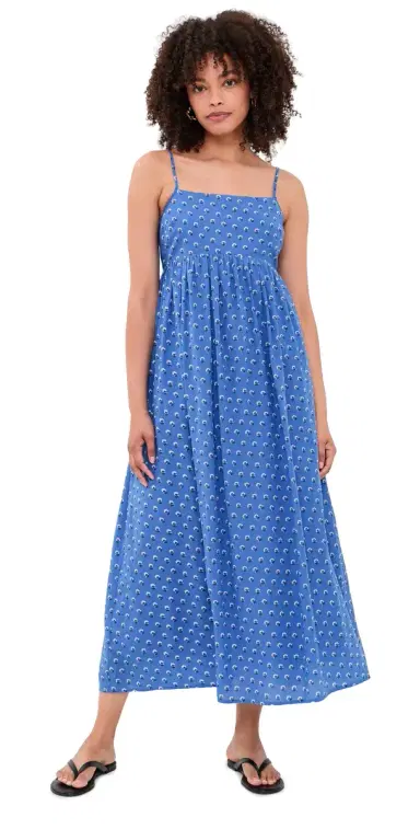 Madewell Empire-Waist Midi Dress Fan Floral Foulard Retro Blue | Thumbnail 1 Madewell Empire-Waist Midi Dress Fan Floral Foulard Retro Blue | Thumbnail 1