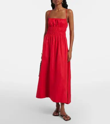Staud Ayla shirred linen midi dress | Thumbnail 2 Staud Ayla shirred linen midi dress | Thumbnail 2