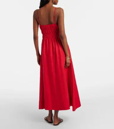 Staud Ayla shirred linen midi dress | Thumbnail 3 Staud Ayla shirred linen midi dress | Thumbnail 3
