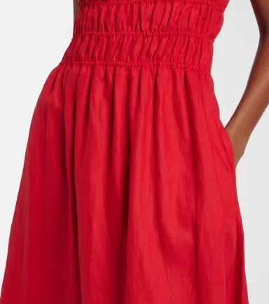 Staud Ayla shirred linen midi dress | Thumbnail 4 Staud Ayla shirred linen midi dress | Thumbnail 4