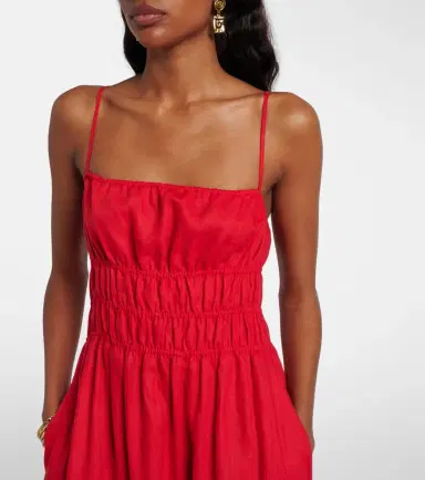 Staud Ayla shirred linen midi dress | Thumbnail 6 Staud Ayla shirred linen midi dress | Thumbnail 6