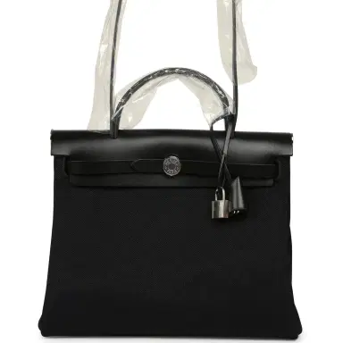 HERMÈS Hermes Herbag Zip 31 PM Black Military Canvas & Vache Hunter Palladium Hardware | Thumbnail 1 HERMÈS Hermes Herbag Zip 31 PM Black Military Canvas & Vache Hunter Palladium Hardware | Thumbnail 1