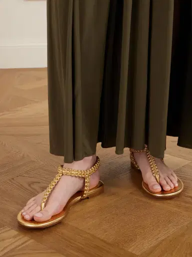 Gianvito Rossi 5 Braided Metallic Leather Thong Sandals | Thumbnail 2 Gianvito Rossi 5 Braided Metallic Leather Thong Sandals | Thumbnail 2