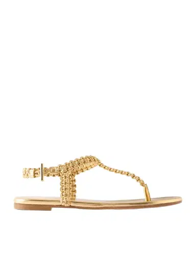 Gianvito Rossi 5 Braided Metallic Leather Thong Sandals | Thumbnail 1 Gianvito Rossi 5 Braided Metallic Leather Thong Sandals | Thumbnail 1