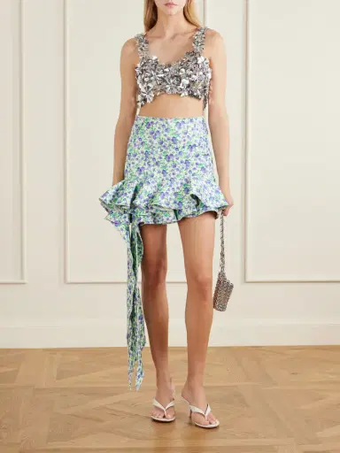 Rabanne Tie-detailed Ruffled Floral-print Stretch-jersey Mini Skirt | Thumbnail 2 Rabanne Tie-detailed Ruffled Floral-print Stretch-jersey Mini Skirt | Thumbnail 2