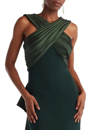 Tadashi Shoji Women's Caro Cascading Halter Gown | Thumbnail 5 Tadashi Shoji Women's Caro Cascading Halter Gown | Thumbnail 5