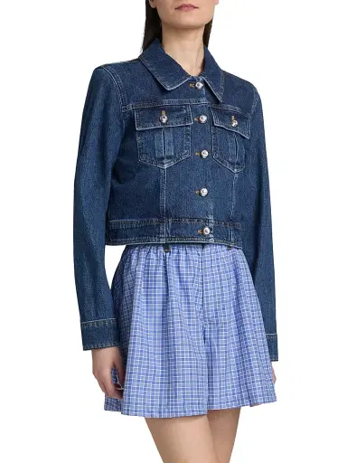 Cinq à Sept Women's Lexie Denim Crop Jacket - Blue Crush Ultramarine - Size XL | Thumbnail 4 Cinq à Sept Women's Lexie Denim Crop Jacket - Blue Crush Ultramarine - Size XL | Thumbnail 4