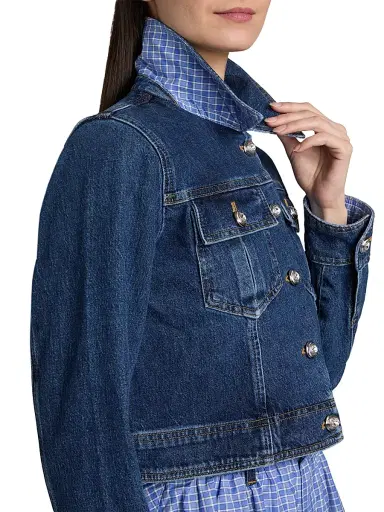 Cinq à Sept Women's Lexie Denim Crop Jacket - Blue Crush Ultramarine - Size XL | Thumbnail 6 Cinq à Sept Women's Lexie Denim Crop Jacket - Blue Crush Ultramarine - Size XL | Thumbnail 6