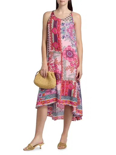 Johnny Was Women's Dornaz Printed Silk Shift A-Line Midi-Dress - Tami Scarf | Thumbnail 3 Johnny Was Women's Dornaz Printed Silk Shift A-Line Midi-Dress - Tami Scarf | Thumbnail 3