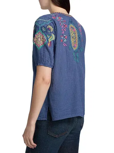 Johnny Was Women's Margot Floral Embroidered Cotton-Silk Blouse - Blue Night | Thumbnail 5 Johnny Was Women's Margot Floral Embroidered Cotton-Silk Blouse - Blue Night | Thumbnail 5