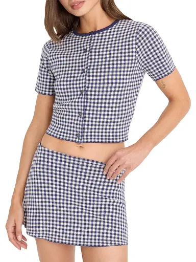 GOOD AMERICAN Women's The Keepsake Cardigan - Navy Gingham - Size XL | Thumbnail 3 GOOD AMERICAN Women's The Keepsake Cardigan - Navy Gingham - Size XL | Thumbnail 3