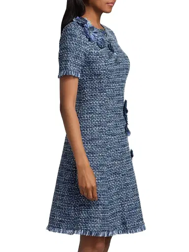 Teri Jon by Rickie Freeman Women's 3D Floral Appliqué Tweed Mini Cocktail Dress - Blue Multi - Size 18 | Thumbnail 4 Teri Jon by Rickie Freeman Women's 3D Floral Appliqué Tweed Mini Cocktail Dress - Blue Multi - Size 18 | Thumbnail 4