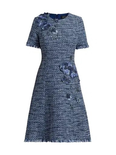 Teri Jon by Rickie Freeman Women's 3D Floral Appliqué Tweed Mini Cocktail Dress - Blue Multi - Size 18 | Thumbnail 1 Teri Jon by Rickie Freeman Women's 3D Floral Appliqué Tweed Mini Cocktail Dress - Blue Multi - Size 18 | Thumbnail 1