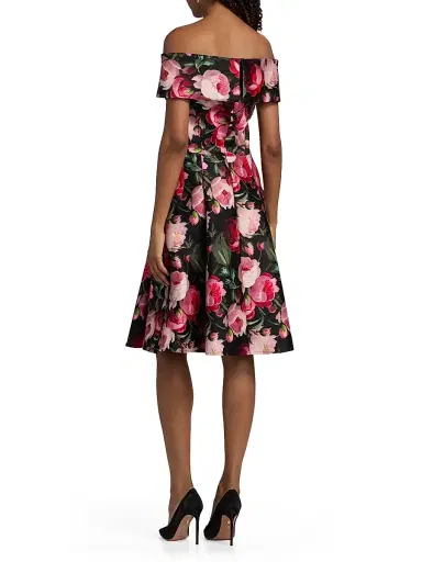 Teri Jon by Rickie Freeman Women's Peony Mikado Off-The-Shoulder Cocktail Dress - Black Multi - Size 18 | Thumbnail 5 Teri Jon by Rickie Freeman Women's Peony Mikado Off-The-Shoulder Cocktail Dress - Black Multi - Size 18 | Thumbnail 5