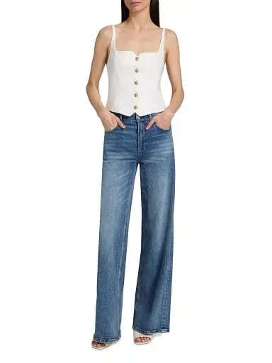 ALICE + OLIVIA Women's Kelcey Linen-Blend Button-Front Cami Top - Off White | Thumbnail 2 ALICE + OLIVIA Women's Kelcey Linen-Blend Button-Front Cami Top - Off White | Thumbnail 2