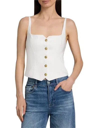 ALICE + OLIVIA Women's Kelcey Linen-Blend Button-Front Cami Top - Off White | Thumbnail 3 ALICE + OLIVIA Women's Kelcey Linen-Blend Button-Front Cami Top - Off White | Thumbnail 3