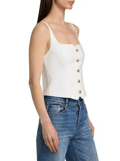 ALICE + OLIVIA Women's Kelcey Linen-Blend Button-Front Cami Top - Off White | Thumbnail 4 ALICE + OLIVIA Women's Kelcey Linen-Blend Button-Front Cami Top - Off White | Thumbnail 4