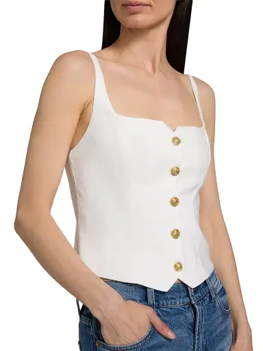 ALICE + OLIVIA Women's Kelcey Linen-Blend Button-Front Cami Top - Off White | Thumbnail 6 ALICE + OLIVIA Women's Kelcey Linen-Blend Button-Front Cami Top - Off White | Thumbnail 6