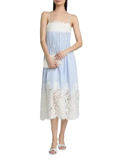 Generation Love Women's Juniper Lace-Trimmed Seersucker Midi-Dress - Light Blue White - Size Large | Thumbnail 3 Generation Love Women's Juniper Lace-Trimmed Seersucker Midi-Dress - Light Blue White - Size Large | Thumbnail 3