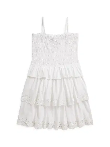 Polo Ralph Lauren Little Girl's & Girl's Girl's Tiered Smocked Cotton Jersey Dress - White | Thumbnail 2 Polo Ralph Lauren Little Girl's & Girl's Girl's Tiered Smocked Cotton Jersey Dress - White | Thumbnail 2