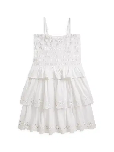 Polo Ralph Lauren Little Girl's & Girl's Girl's Tiered Smocked Cotton Jersey Dress - White | Thumbnail 1 Polo Ralph Lauren Little Girl's & Girl's Girl's Tiered Smocked Cotton Jersey Dress - White | Thumbnail 1