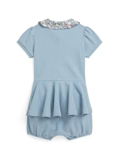 Polo Ralph Lauren Baby Girl's Mesh Peplum Polo Romper - Vessel Blue 6 Months | Thumbnail 2 Polo Ralph Lauren Baby Girl's Mesh Peplum Polo Romper - Vessel Blue 6 Months | Thumbnail 2