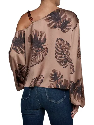 L'Agence Women's Asami Printed Chain-Shoulder Satin Blouse - Hazelnut Multi Large - Size Large | Thumbnail 4 L'Agence Women's Asami Printed Chain-Shoulder Satin Blouse - Hazelnut Multi Large - Size Large | Thumbnail 4