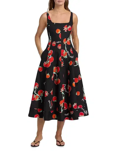 Milly Women's Nia Pomodoro Print Midi-Dress - Black Red | Thumbnail 2 Milly Women's Nia Pomodoro Print Midi-Dress - Black Red | Thumbnail 2