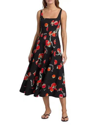 Milly Women's Nia Pomodoro Print Midi-Dress - Black Red | Thumbnail 3 Milly Women's Nia Pomodoro Print Midi-Dress - Black Red | Thumbnail 3