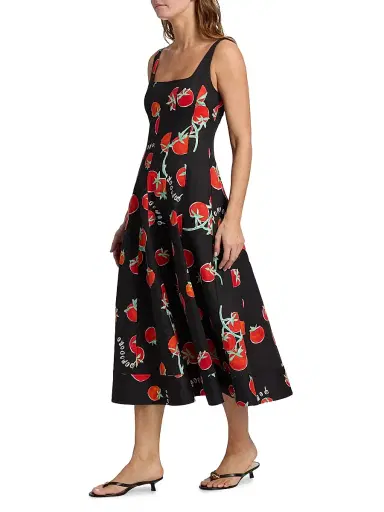 Milly Women's Nia Pomodoro Print Midi-Dress - Black Red | Thumbnail 4 Milly Women's Nia Pomodoro Print Midi-Dress - Black Red | Thumbnail 4