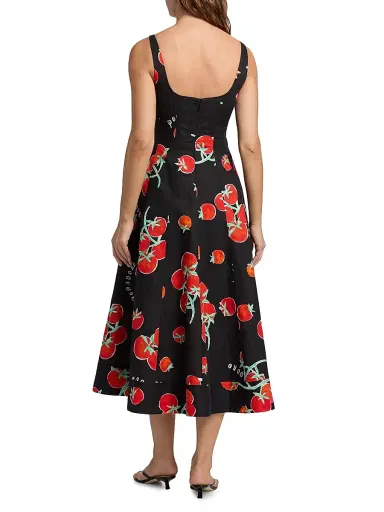 Milly Women's Nia Pomodoro Print Midi-Dress - Black Red | Thumbnail 5 Milly Women's Nia Pomodoro Print Midi-Dress - Black Red | Thumbnail 5
