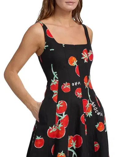Milly Women's Nia Pomodoro Print Midi-Dress - Black Red | Thumbnail 6 Milly Women's Nia Pomodoro Print Midi-Dress - Black Red | Thumbnail 6