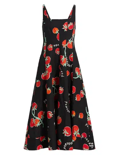Milly Women's Nia Pomodoro Print Midi-Dress - Black Red | Thumbnail 1 Milly Women's Nia Pomodoro Print Midi-Dress - Black Red | Thumbnail 1