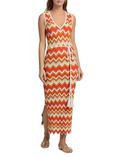 Milly Women's Kaela Zigzag Knit Cover-Up Dress - Orange Multi | Thumbnail 2 Milly Women's Kaela Zigzag Knit Cover-Up Dress - Orange Multi | Thumbnail 2