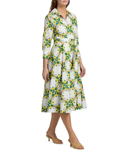 Milly Women's Lexi Lemon Lattice Tie-Waist Midi-Dress - Yellow Multi | Thumbnail 2 Milly Women's Lexi Lemon Lattice Tie-Waist Midi-Dress - Yellow Multi | Thumbnail 2