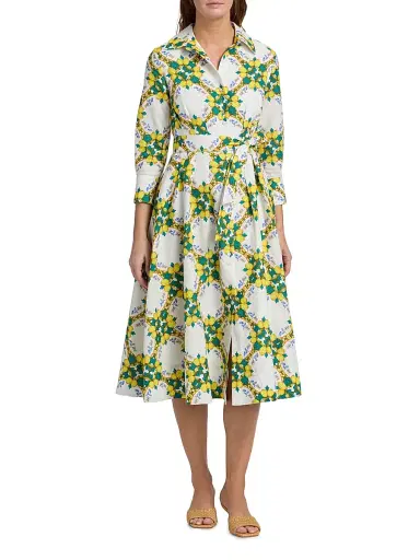 Milly Women's Lexi Lemon Lattice Tie-Waist Midi-Dress - Yellow Multi | Thumbnail 3 Milly Women's Lexi Lemon Lattice Tie-Waist Midi-Dress - Yellow Multi | Thumbnail 3
