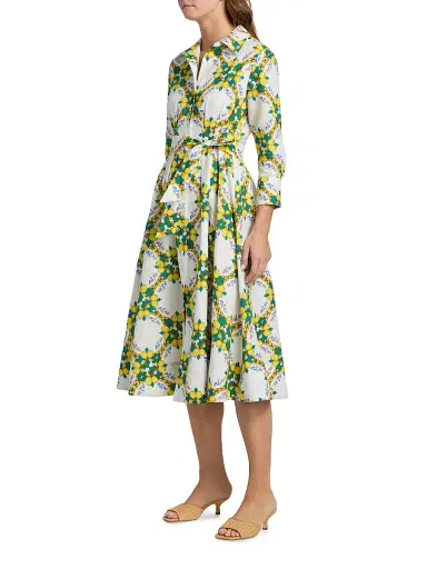 Milly Women's Lexi Lemon Lattice Tie-Waist Midi-Dress - Yellow Multi | Thumbnail 4 Milly Women's Lexi Lemon Lattice Tie-Waist Midi-Dress - Yellow Multi | Thumbnail 4
