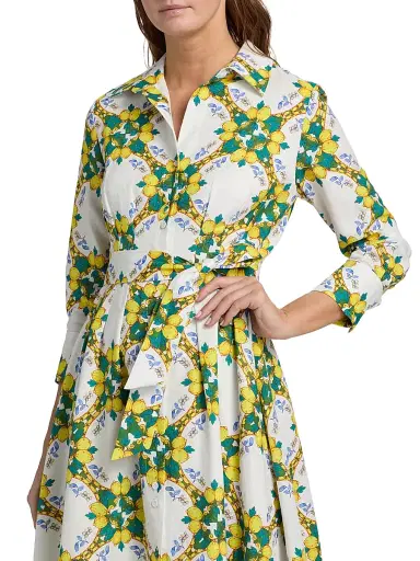 Milly Women's Lexi Lemon Lattice Tie-Waist Midi-Dress - Yellow Multi | Thumbnail 6 Milly Women's Lexi Lemon Lattice Tie-Waist Midi-Dress - Yellow Multi | Thumbnail 6