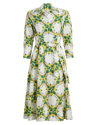 Milly Women's Lexi Lemon Lattice Tie-Waist Midi-Dress - Yellow Multi | Thumbnail 1 Milly Women's Lexi Lemon Lattice Tie-Waist Midi-Dress - Yellow Multi | Thumbnail 1