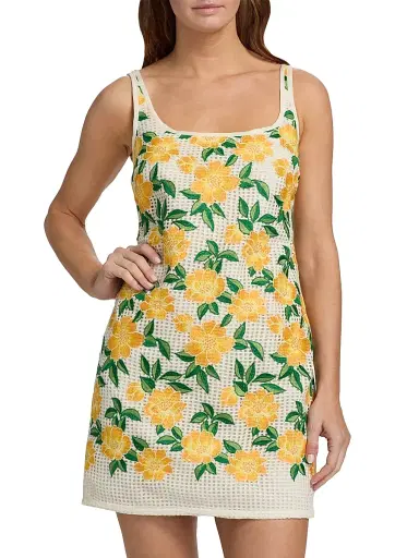 Milly Women's Maria Floral Embroidered Minidress - Yellow Green | Thumbnail 3 Milly Women's Maria Floral Embroidered Minidress - Yellow Green | Thumbnail 3