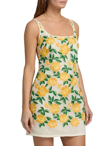 Milly Women's Maria Floral Embroidered Minidress - Yellow Green | Thumbnail 4 Milly Women's Maria Floral Embroidered Minidress - Yellow Green | Thumbnail 4